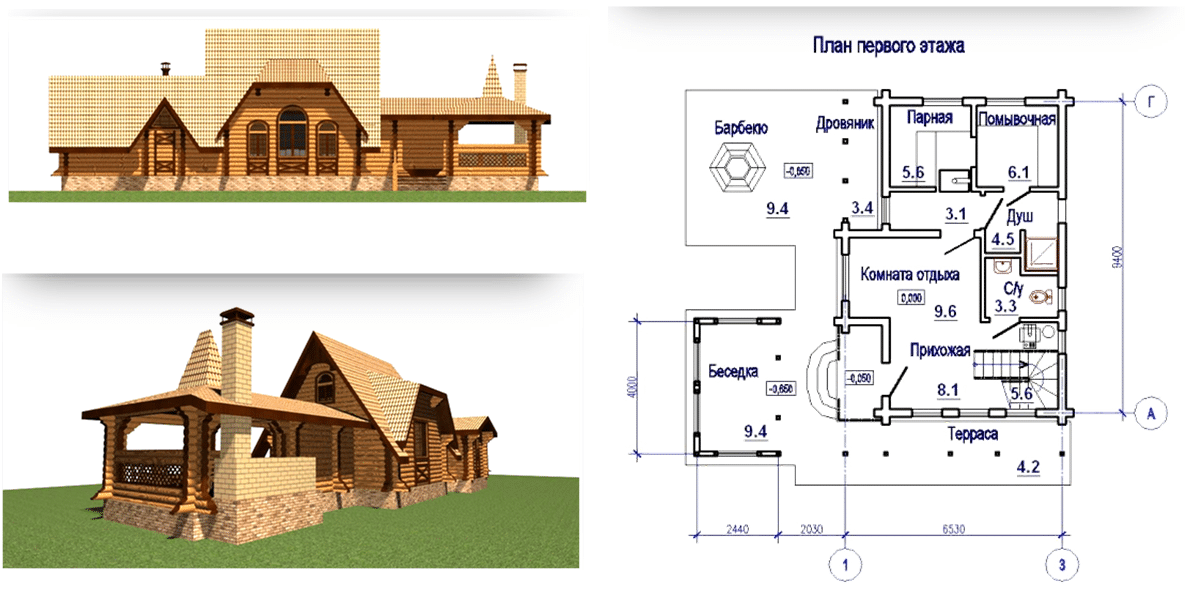 Проект бани с беседкой 