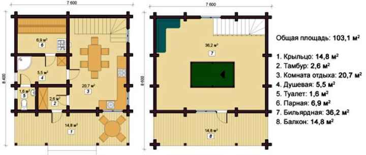 двухэтажная баня 7x8
