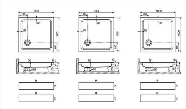 Размеры поддонов для душа