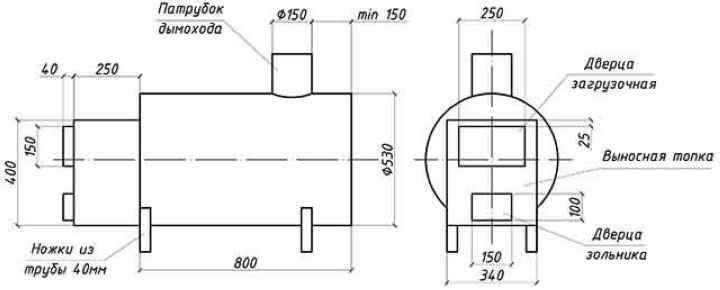 Схема печи для бани из металла