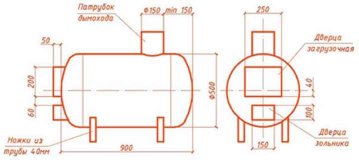 Схема печи для бани из металла