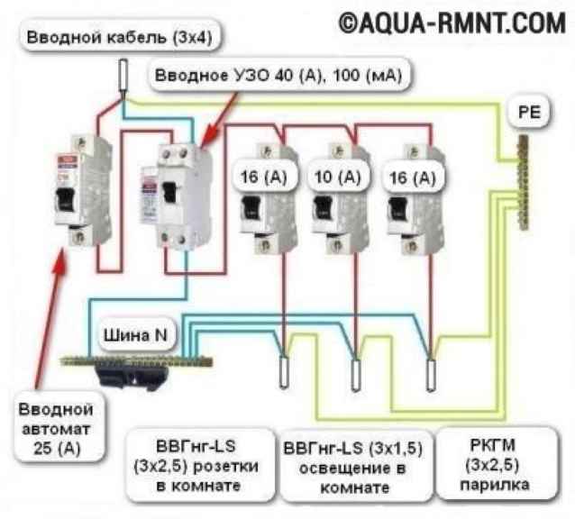 Схема электропроводки с указанием номиналов всех устройств