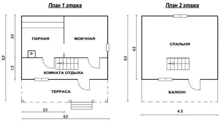 Проект бани размером 6х6 м со вторым мансардным этажом