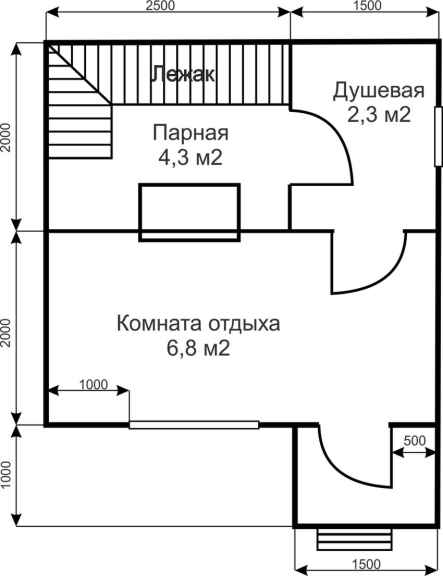 Проект бани 4 на 4 метра с парной, комнатой отдыха и душевой 