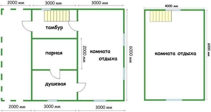 Чертеж каркасной бани