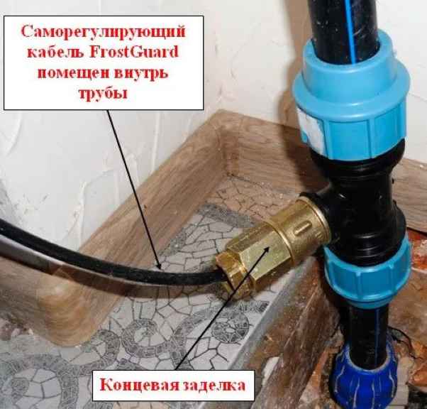 как заводить греющий кабель в трубу водопроводную