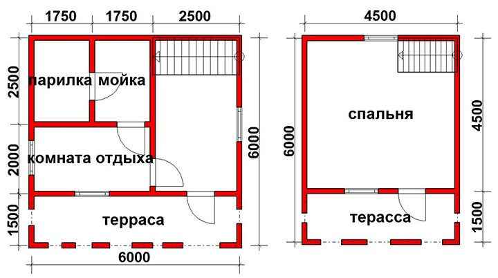 План двухэтажной бани